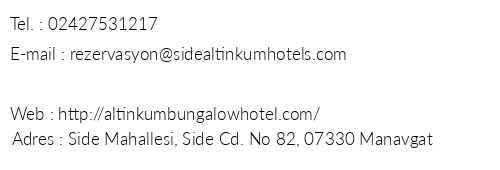 Altnkum Bungalow Hotel telefon numaralar, faks, e-mail, posta adresi ve iletiim bilgileri